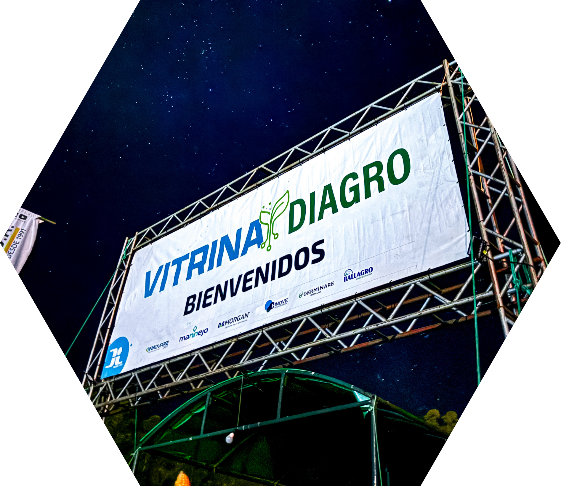 Entrada del evento Vitrina Diagro en un marco hexagonal